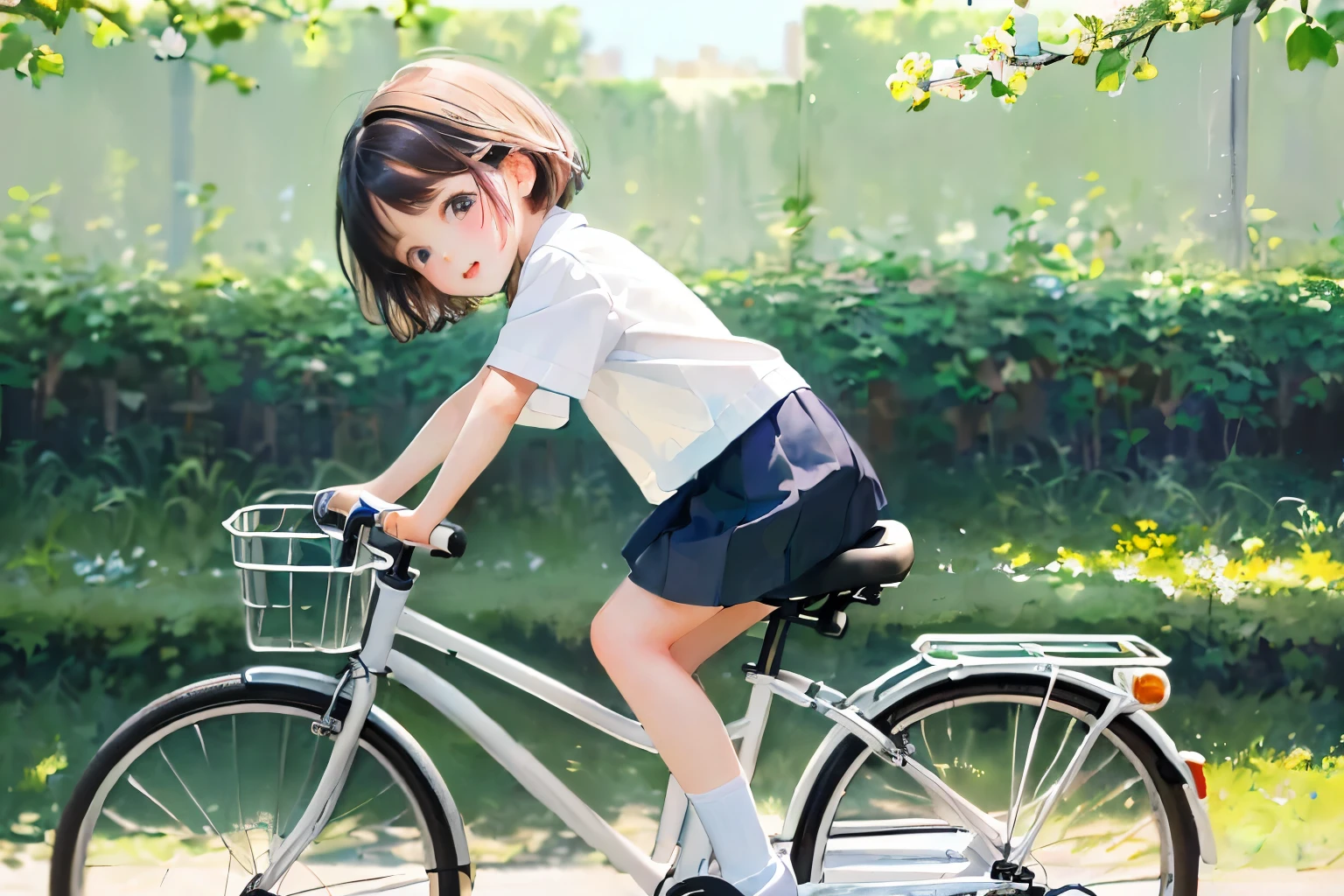 (Highest quality、masterpiece)、(5 year old girl riding a bicycle)、(Assisting Dad:1.2)、(Children's bicycles、whole)、(From the side)、(Cute face)、short hair、White clothes、shoes、(No background)、White Background、Blur the background、(Watercolor of singer Sargent)、Impressionist style painting、