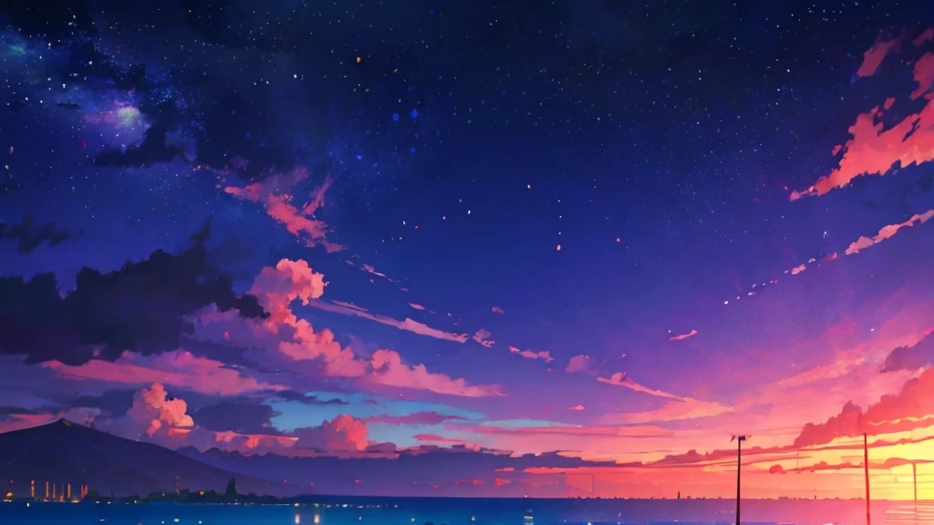 The towering mountains are reflected in the calm waters of the beach 、Hawaii, palm trees,Peaceful scenery scene in anime style. By Makoto Shinkai, Anime Art Wallpaper 4K, Anime Art Wallpaper 4K, anime art wallpaper 8 k, Anime wallpaper 4K, Anime wallpaper 4K, 4K anime wallpaper, Anime Sky, Great wallpaper, Anime Background, Planets in the background, Anime Background art
