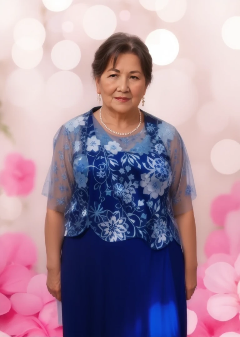 Grandmother in a beautiful blue festive dress