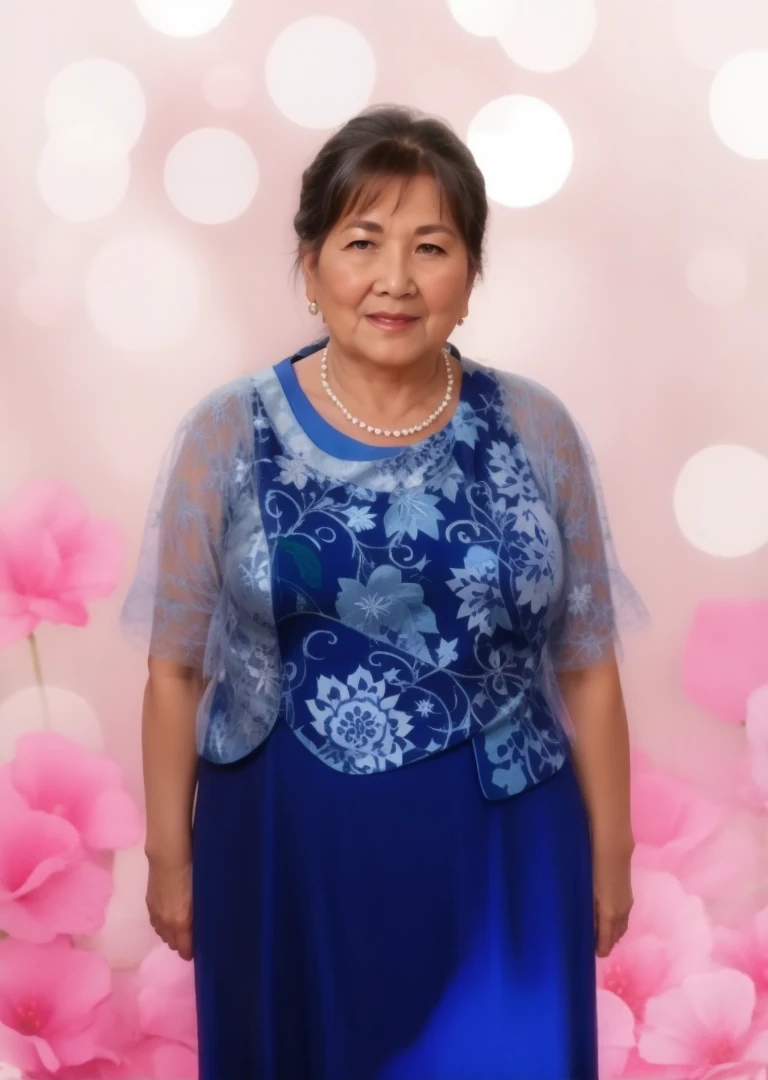 Grandmother in a beautiful blue festive dress