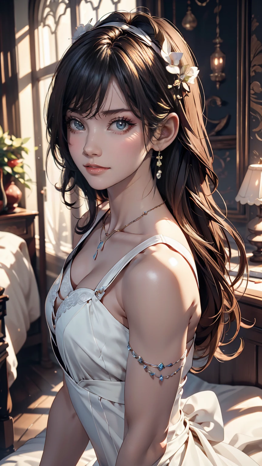 最high quality, masterpiece, High resolution, One girl, Porcelain Dress, hair accessory, necklace, jewelry, Beautiful Face, On the body, Tyndall effect, Realistic, Dark studio, Edge lighting, Two-tone lighting, (Skin with attention to detail: 1.2), 8K Ultra HD, Digital SLR, Soft Light, high quality, Volumetric Light, Frank, photograph, High resolution, 4K, 8k, Background Blur,