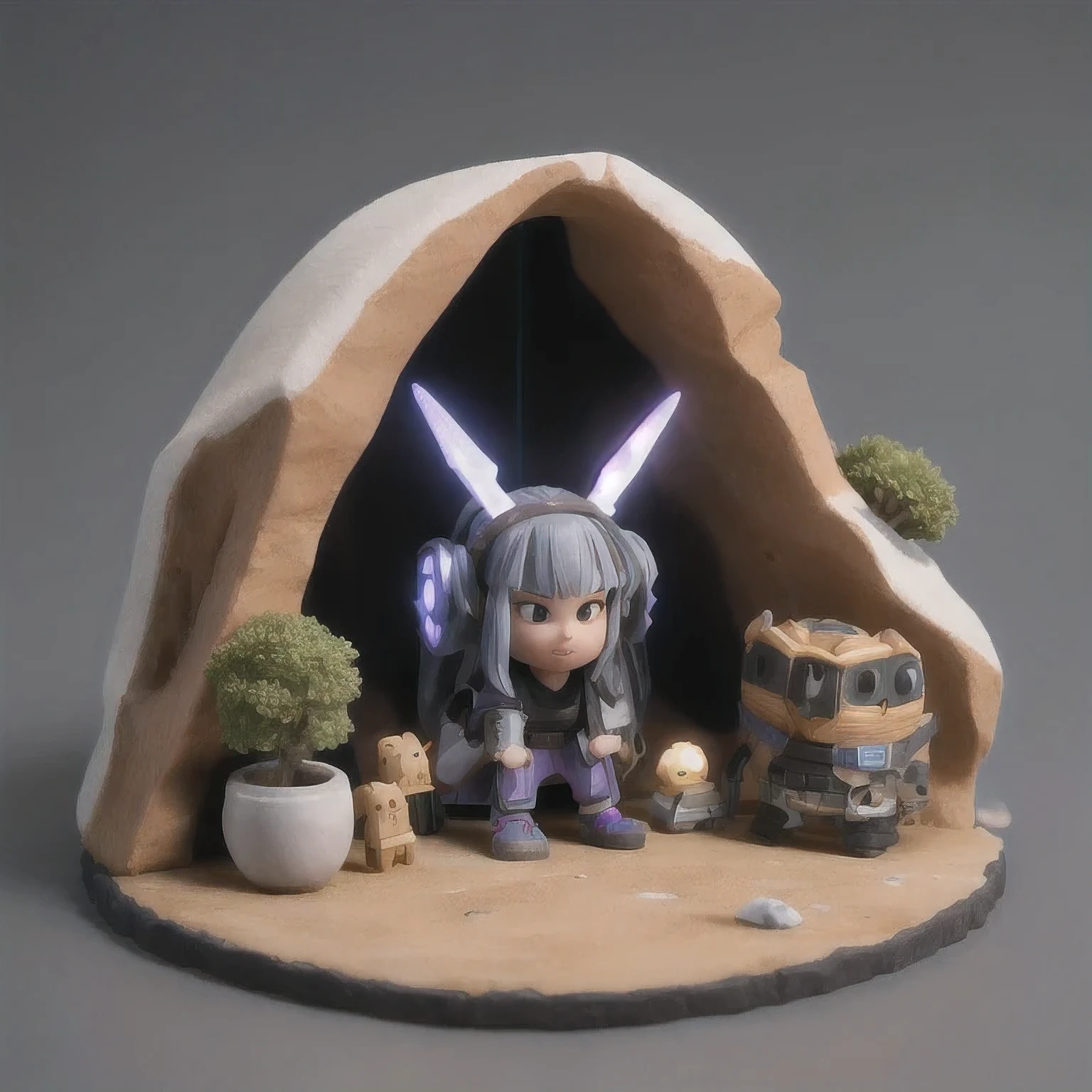 there is a small toy of a woman with a sword in a cave, cute 3 d render, stylized 3d render, 4 k octan render, 8k high quality detailed art, 3 d render stylized, for hire 3d artist, fantasy beekeeper, anime styled 3d, high res render, 3 d clay render, 3d clay render