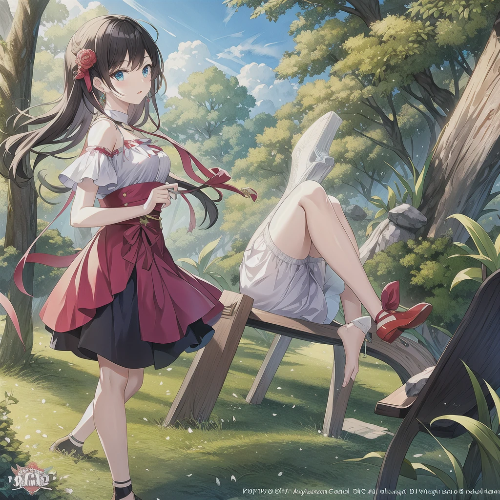 (masterpiece, top quality, best quality, official art, beautiful), At the forest, a trumpet on the ground