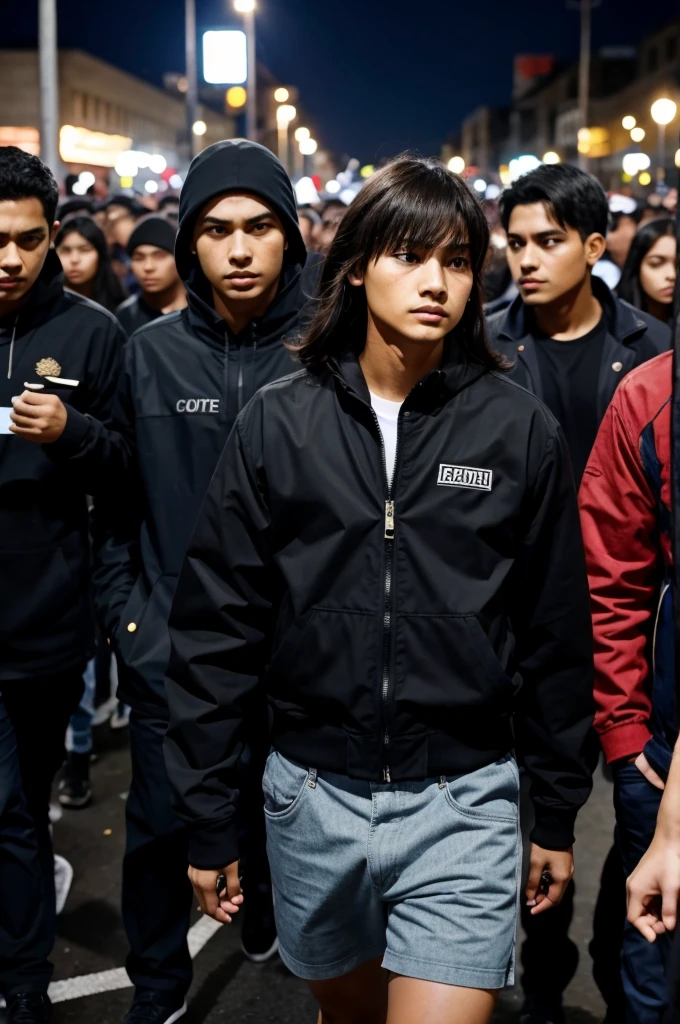 Boys and girls crowd need justice court
 dark background 