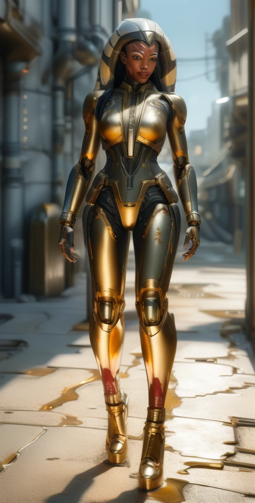 1 girl, solo, (look at viewer), ((Best quality)), ((masterpiece)), (detailed:1.4), ((upper body)), 3D, an image of a beautiful cyberpunk female,HDR (High Dynamic Range), Ray Tracing,NVIDIA RTX,Super-Resolution,Unreal 5,Subsurface scattering,PBR Texturing,Post-processing,Anisotropic Filtering,Depth-of-field,Maximum clarity and sharpness,Multi-layered textures,Albedo and Specular maps,Surface shading,Accurate simulation of light-material interaction,Perfect proportions,Octane Render,Two-tone lighting,Wide aperture,Low ISO,White balance,Rule of thirds,8K RAW, (((blood eyes))), , mechanical parts ahsoka, (dark skin:1.2), blood eyes, , medium breasts, bloodgold/black bodysuit, belt, (( bloodgold amor)) joints, body suit