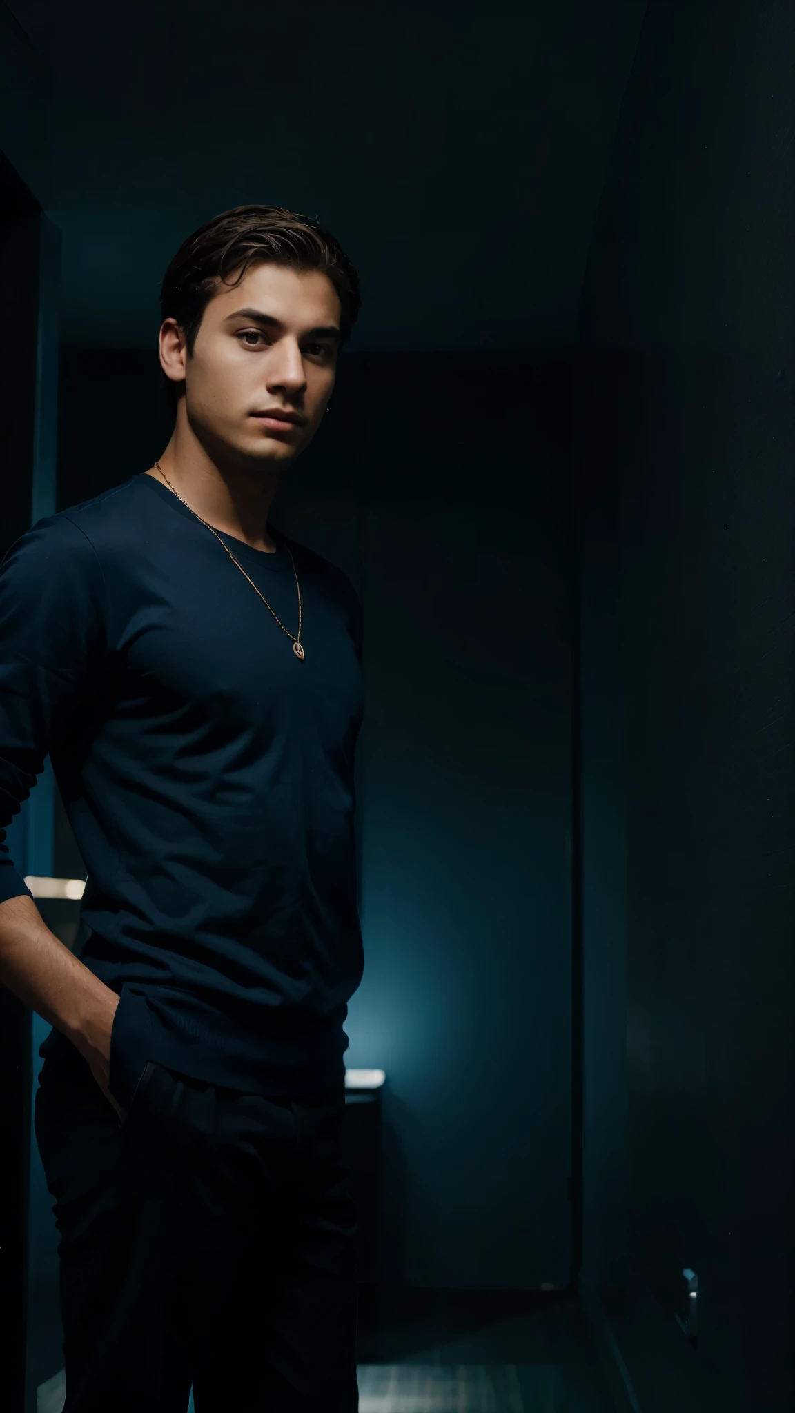 Young Rich man in blue court suite and black background facing straight
