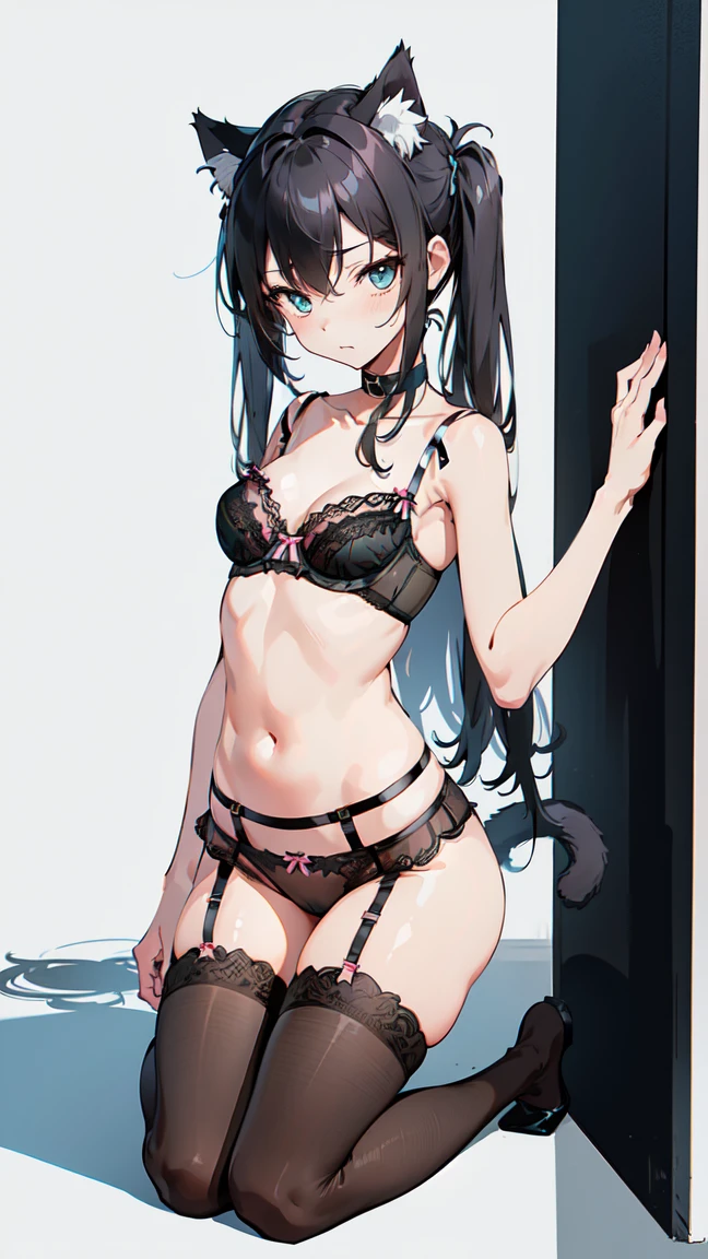 by kenket, Ross Tran, ruan jia, zaush, foxovh, by Zackary911, by hyattlen, by teranen, by fumiko, by Pixelsketcher, by Bayard Wu, by Thomas Benjamin Kennington, by Einshelm, by Kilinah, by Coffeesoda, by Hioshiru, by fluff-kevlar, bye r-mk, by Dimwitdog, (Character Reference sheet), medium breast, hips, Lineart, Sketch, ((cat, kitty)), kitty muzzle, tall, dark long hair, twin tails, solo, simple background, full body, paws in stockings, only opaque stockings, only tease, black elastic stockings, (erotic:1.4), rough sketch, flat color, no shading, no lineart, anthro, arousal, seductive posing, nylon texture, femme, thin, sassy, seductive, amateur, (kitty:1.2), ((girly lingerie:1.4)), ((covered with cum)), lewd face