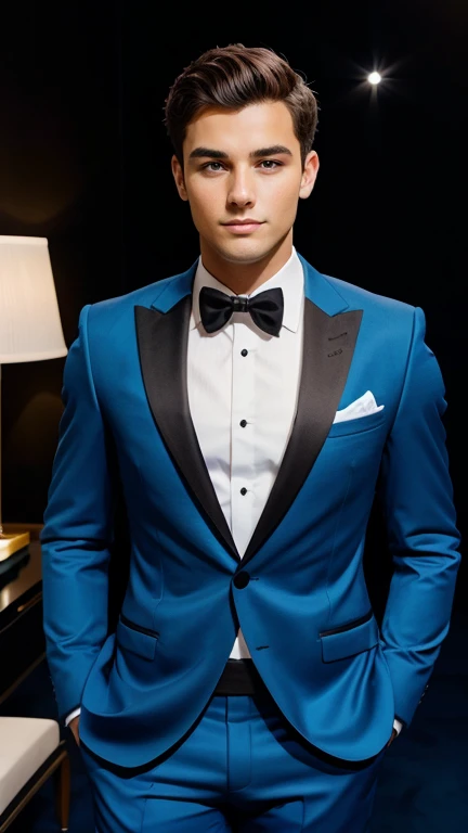 Young Rich man in blue court suite and black background