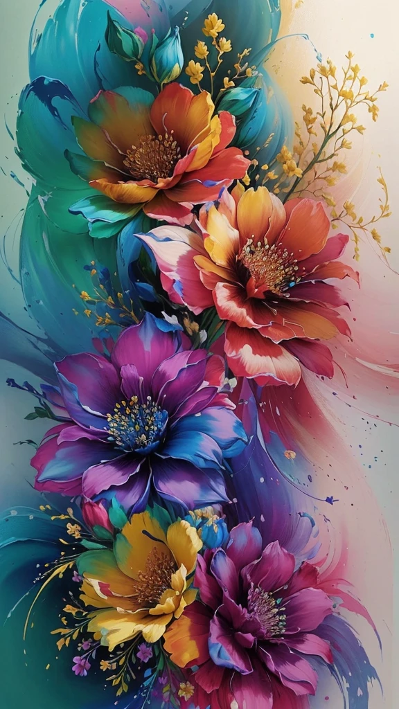 a painting of flowers with a blue background and a yellow border, magical colorful flowers, rich flower colors, detailed flowers, colored flowers, colorful flowers, magical flowers, swirling flowers, floral flowers colorful, beautiful and colorful, vibrant and rich colors, beautiful colorful, colourful flowers, beautiful vibrant colors, with colored flowers, brightly colored flowers, intricate colors