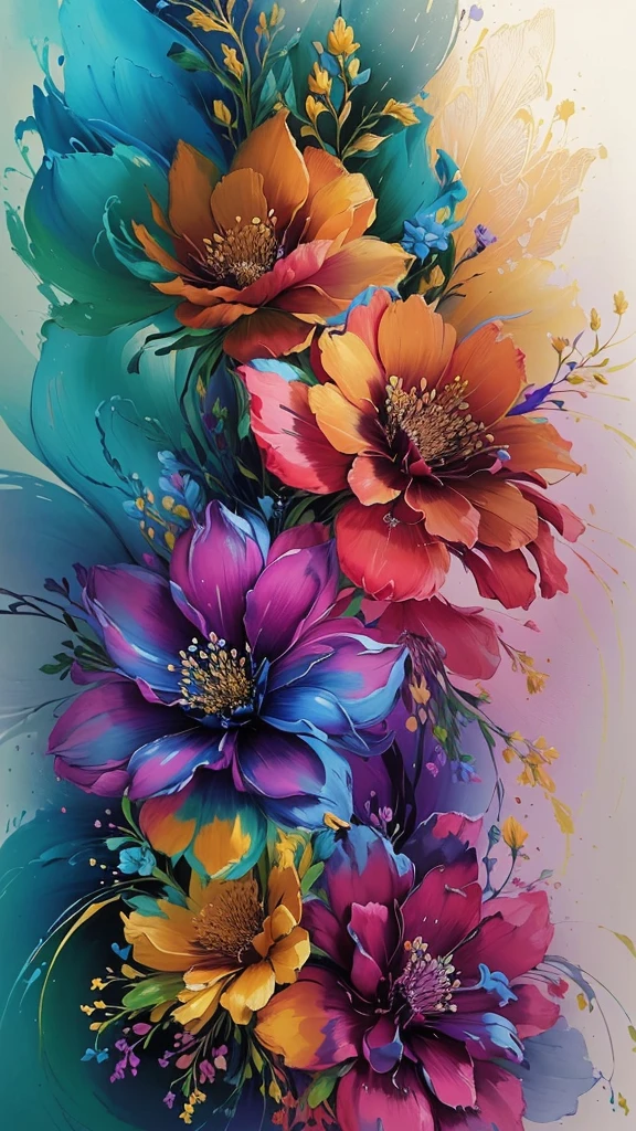 a painting of flowers with a blue background and a yellow border, magical colorful flowers, rich flower colors, detailed flowers, colored flowers, colorful flowers, magical flowers, swirling flowers, floral flowers colorful, beautiful and colorful, vibrant and rich colors, beautiful colorful, colourful flowers, beautiful vibrant colors, with colored flowers, brightly colored flowers, intricate colors