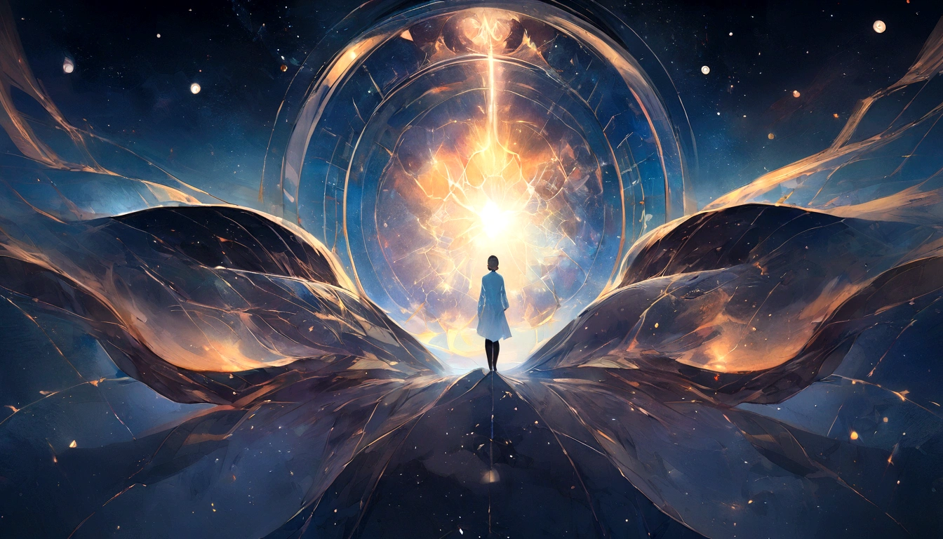A person connected to the universe.
Creating an image of the individual as deeply connected to the universe, Surrounded by cosmic elements that convey a sense of universal unity