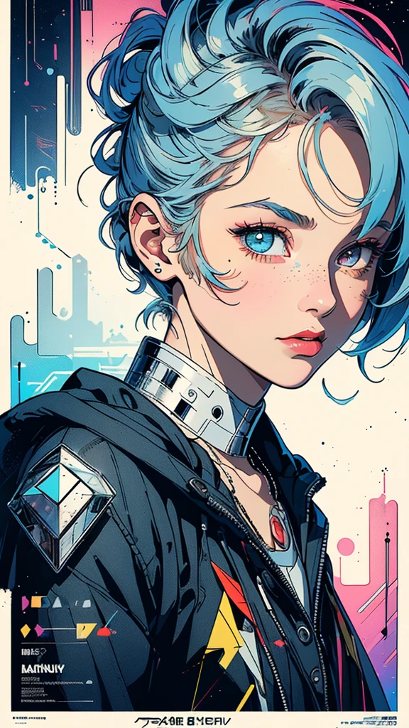 (((masterpiece, highest quality))),(((solo:1.2))),(((1girl:1.2))),32k wallpaper, very detailed, poster, vintage science fiction, 1960s,(((((geometric cinematic movie poster))))), (bauhaus), shape,(((abstract))), mid century modern, movie poster, vintage, Perfect Lady,1970's, halftone, speech bubble,(((portfolio,Close-up))),(((various angle))),(((bust up))),((highlight)),Vast landscape,((((heterochromia)))),(((complete. detailed face))),(((Extremely talented))),(((most complecated machine)))