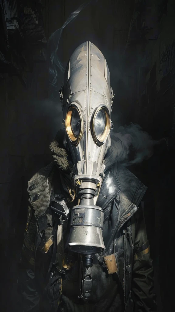 (Best Quality,16k,High Resolution,Masterpiece:1.2),Super Detail, male, Rebel, Masked, Rebel, Latex Gas Mask, Gas Mask With Yellow Accent Color, Disturbance, Dangerous Rebellion, Deep Hood, Dystopia, Post-Apocalypse, Disobedience, Anarchy, Rough Texture, Revolution, Building collapsed city, smoky toxic gas, weird lighting, burning sky, dim, ominous atmosphere, lost, social unrest, political turmoil