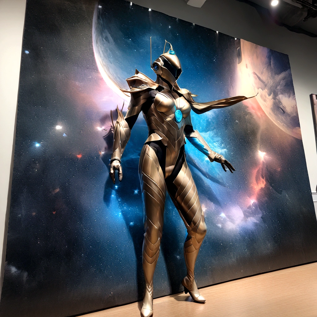 Highest quality, masterpiece, Ultra-high resolution, (Photo Real:1.4), Surrealism, dream-like,Fusion Art, Star Armor,The constellations twinkle , The microcosm is burning, blue energy