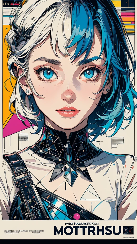 (((masterpiece, highest quality))),(((solo:1.2))),(((1girl:1.2))),32k wallpaper, very detailed, poster, vintage science fiction, 1960s,(((((geometric cinematic movie poster))))), (bauhaus), shape,(((abstract))), mid century modern, movie poster, vintage, Perfect Lady,1970's, halftone, speech bubble,(((portfolio,Close-up))),(((various angle))),(((bust up))),((highlight)),Vast landscape,((((heterochromia)))),(((complete. detailed face))),(((Extremely talented))),(((most complecated machine)))