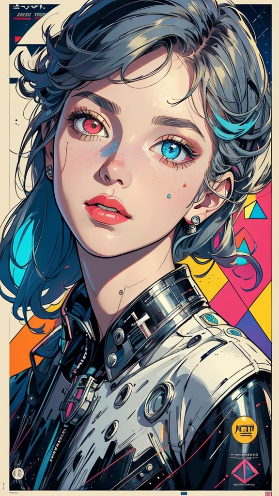 (((masterpiece, highest quality))),(((solo:1.2))),(((1girl:1.2))),32k wallpaper, very detailed, poster, vintage science fiction, 1960s,(((((geometric cinematic movie poster))))), (bauhaus), shape,(((abstract))), mid century modern, movie poster, vintage, Perfect Lady,1970's, halftone, speech bubble,(((portfolio,Close-up))),(((various angle))),(((bust up))),((highlight)),Vast landscape,((((heterochromia)))),(((complete. detailed face))),(((Extremely talented))),(((most complecated machine)))