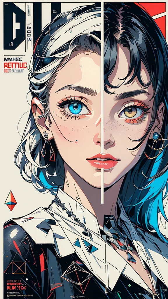 (((masterpiece, highest quality))),(((solo:1.2))),(((1girl:1.2))),32k wallpaper, very detailed, poster, vintage science fiction, 1960s,(((((geometric cinematic movie poster))))), (bauhaus), shape,(((abstract))), mid century modern, movie poster, vintage, Perfect Lady,1970's, halftone, speech bubble,(((portfolio,Close-up))),(((various angle))),(((bust up))),((highlight)),Vast landscape,((((heterochromia)))),(((complete. detailed face))),(((Extremely talented))),(((most complecated machine)))