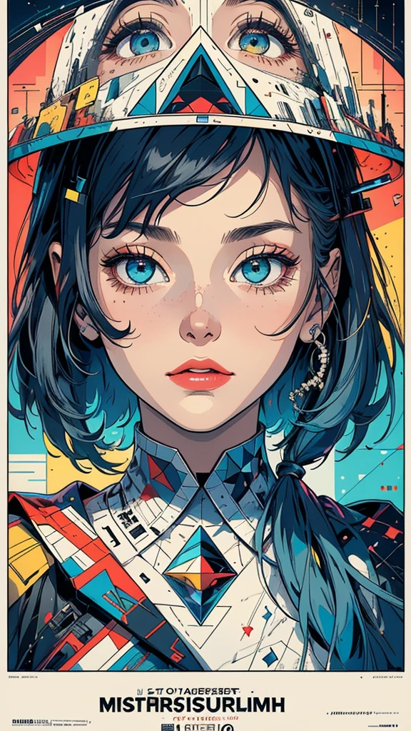 (((masterpiece, highest quality))),(((solo:1.2))),(((1girl:1.2))),32k wallpaper, very detailed, poster, vintage science fiction, 1960s,(((((geometric cinematic movie poster))))), (bauhaus), shape,(((abstract))), mid century modern, movie poster, vintage, Perfect Lady,1970's, halftone, speech bubble,(((portfolio,Close-up))),(((various angle))),(((bust up))),((highlight)),Vast landscape,((((heterochromia)))),(((complete. detailed face))),(((Extremely talented))),(((most complecated machine)))