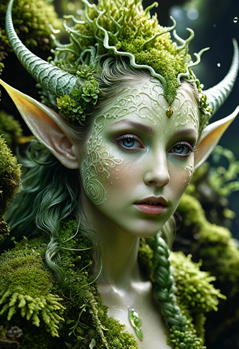 Closeup of a Surreal moss Elf with pointy ears in the styles of Ernst Haeckel, Arthur Rackham, Roger Dean, Jeff Wall, by Wolfgang Tillmans, Brooke Shaden $etching drawing illustration$ resin
detailed matte painting, deep color, fantastical, intricate detail, splash screen, complementary colors, fantasy concept art, 8k resolution trending on Artstation Unreal Engine 5, ethereal beauty, stunning beauty, 