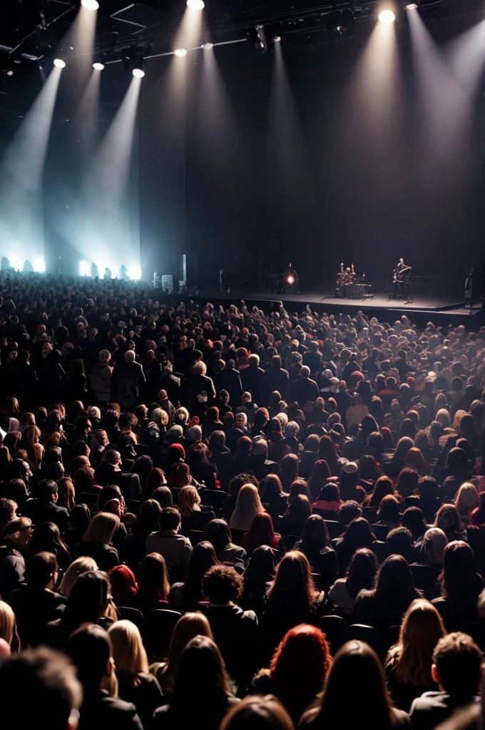 A black metal band gig, A view of the audience from on the stage