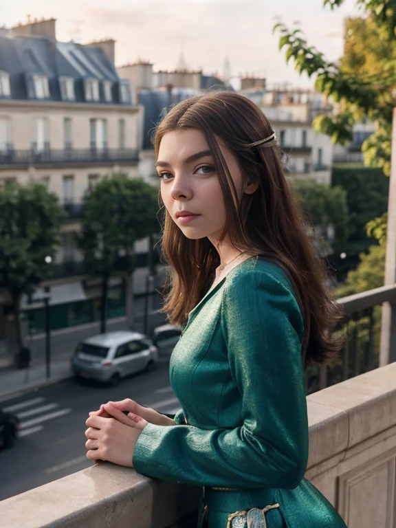 arafed woman standing on a ledge in front of a building, eva elfie, taken in 2022, taken in 2 0 2 0, in paris, dressed anya taylor - joy, portrait anya taylor-joy, with a tree in the background, sitting in french apartment, anya taylor joy, leaked image, profile pic, nice afternoon lighting