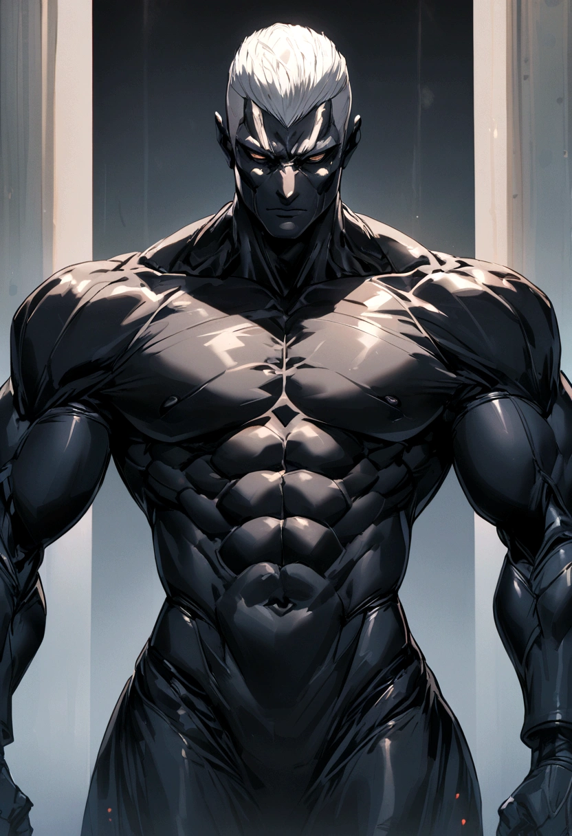 humanoid man, shaved hair, muscular and black