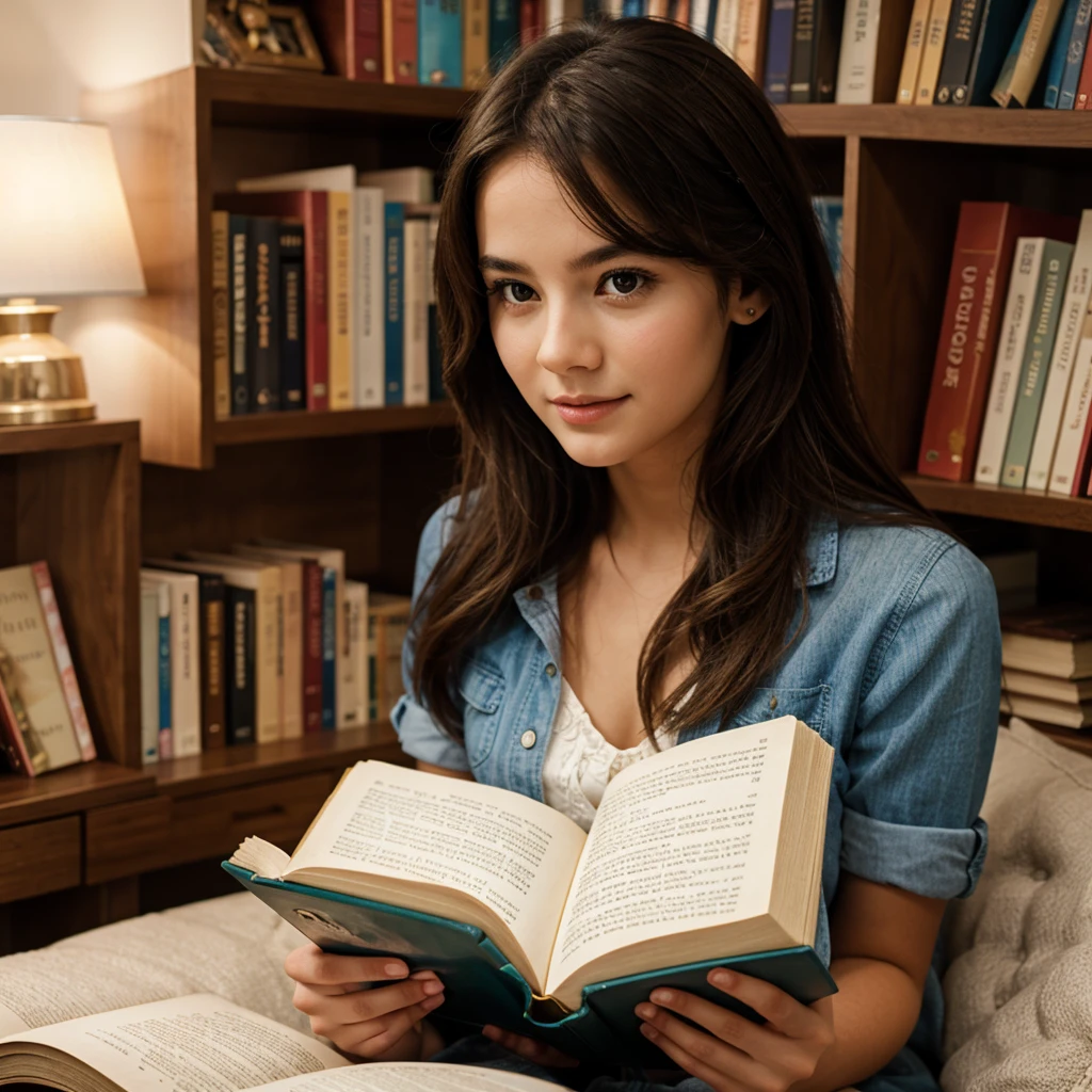 Story reading with books beautiful girl
