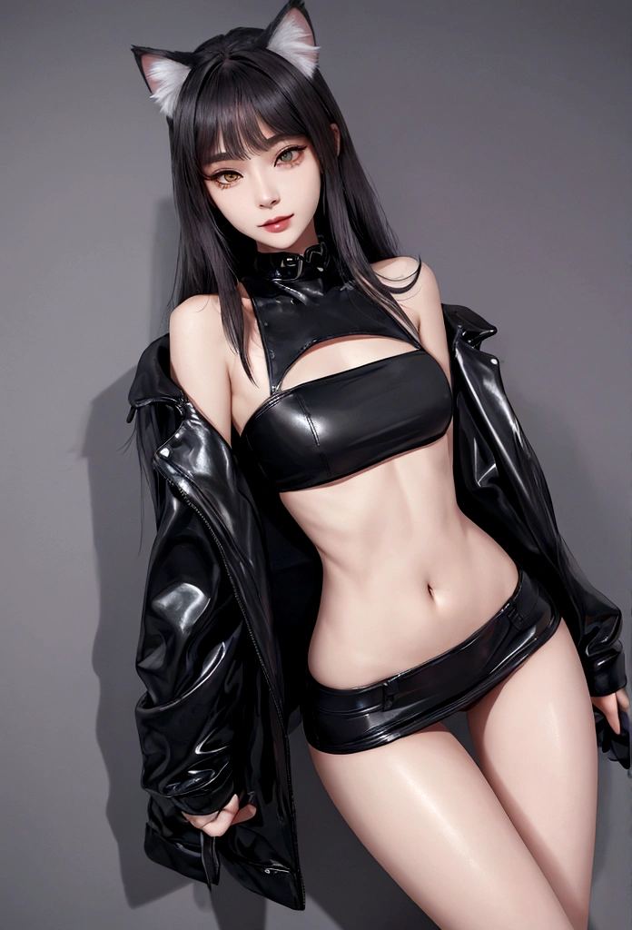 16:40:15
Cute, adorable, and alluring, a furry catgirl graces the scene with her presence, boasting a slim, sexy body and small, perky breasts. She is dressed in a highly revealing and alluring tube top, showcasing her frame, and minuscule mini skirt that accentuates her legs. Over this revealing outfit, she wears an oversized techno jacket, adding a touch of contemporary edge to her classic feline appearance. Her fur, glossy and shiny, is a soft and inviting shade of gray, complementing her slim figure perfectly. Detailed attention was given to the eyes, making them big and captivating, complete with long eyelashes that frame