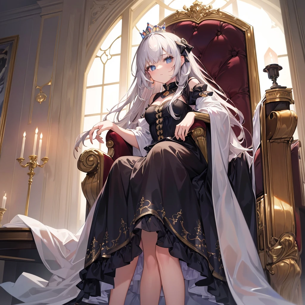 (Best image quality, masterpiece:1.2), (Ultra-detailed drawing), Browsing Caution, (Very cute princess:1.3), (1 Girl:1), alone, (Shooting from below) ,(Condescending look) Browsing Caution, gorgeous Queen dress, Sit on the throne chair, Queen&#39;Crown, Showing panties, whole body, Round baby face, ( Blonde short cut), Underarm, (White thigh-high pantyhose:1.2), Wicked Smile, Mean face, A girl&#39;s bratty smile, Luxurious palace room, Fancy Room,, Spread your legs, Beautiful legs, Show the soles of your feet、(Realistic Mekosuji:1.3)、(Fresh Cameltoe:1.4)、(Natural life-size)、(Cameltoe through panties:1.3),(Realistic panties:1.3)、(Sheer panties:1.2)