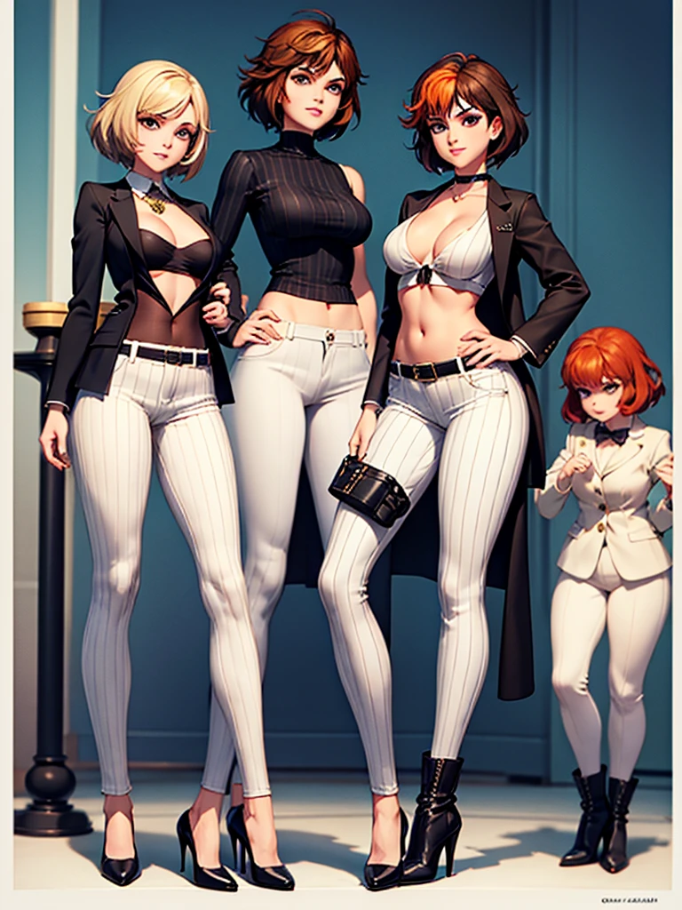 merula, full body, thighs, high boots high heels, solo girl, medium tits, baseball pinstripe white pants, top, belly