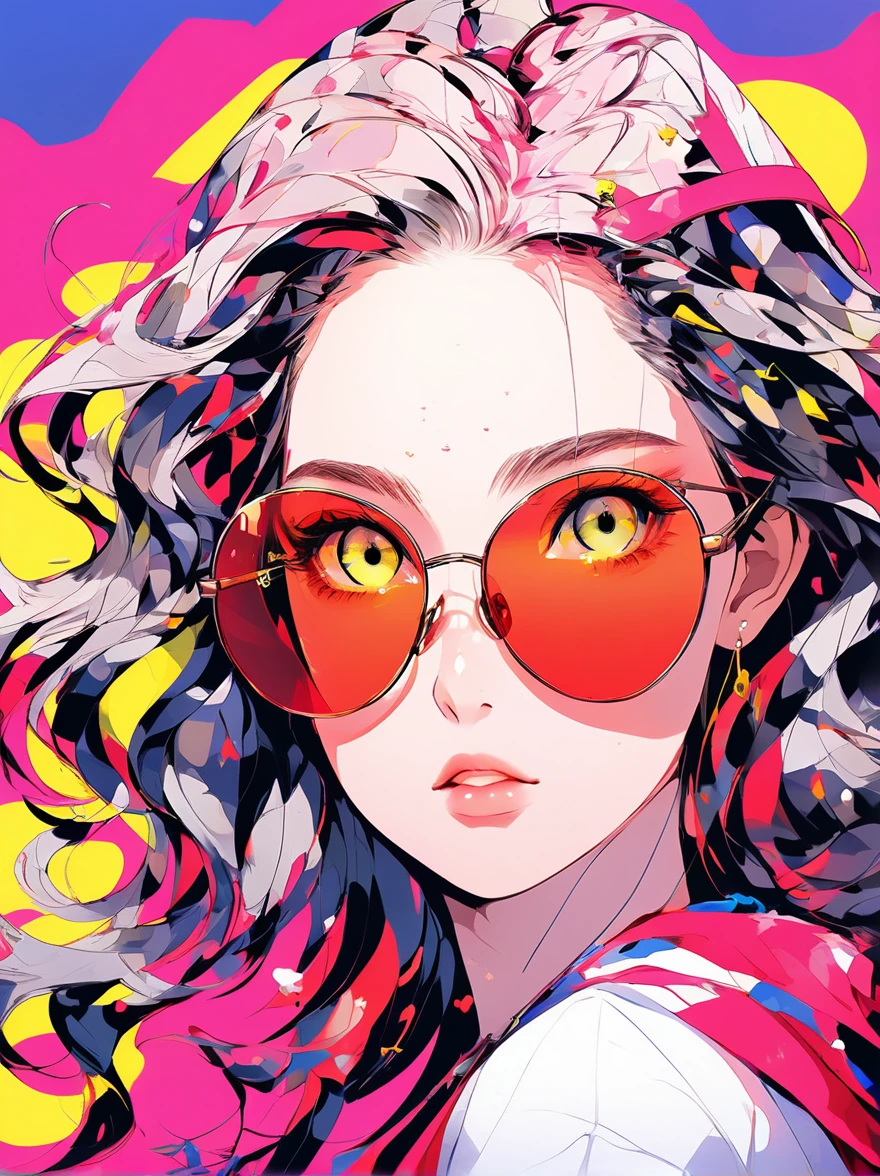 (Highest quality:0.8), (Highest quality:0.8), Perfect illustration,Close-up portrait of a beautiful woman Anime girl with sunglasses in her hair, Gwaise style artwork, Digital illustration style, Anime-style illustrations, Anime Style 4k, Yellow-eyed, With glowing eyes, Anime Style. 8k, Written by Ku Lei Lei, author:Hero, Persona 5 art style wlop