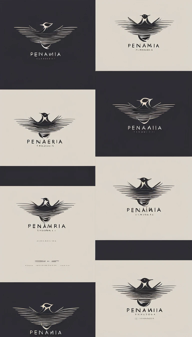 A minimal, modern, simple, cinematic logo design for the brand “Penamemoria". Create a modern, minimalistic, high-quality, logo of a bird with special and thin threads as tail
