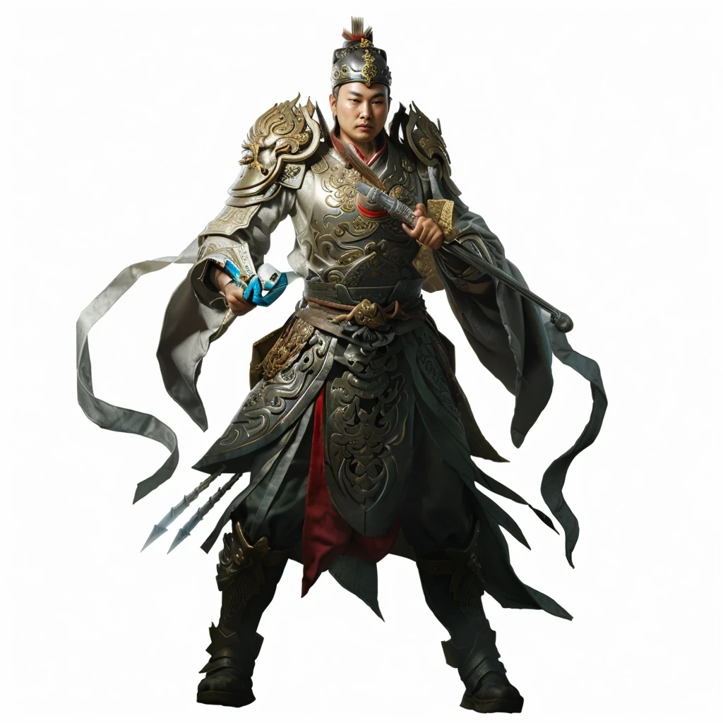a chinese ancient warrior, Holding an octagonal silver hammer, melon hammer