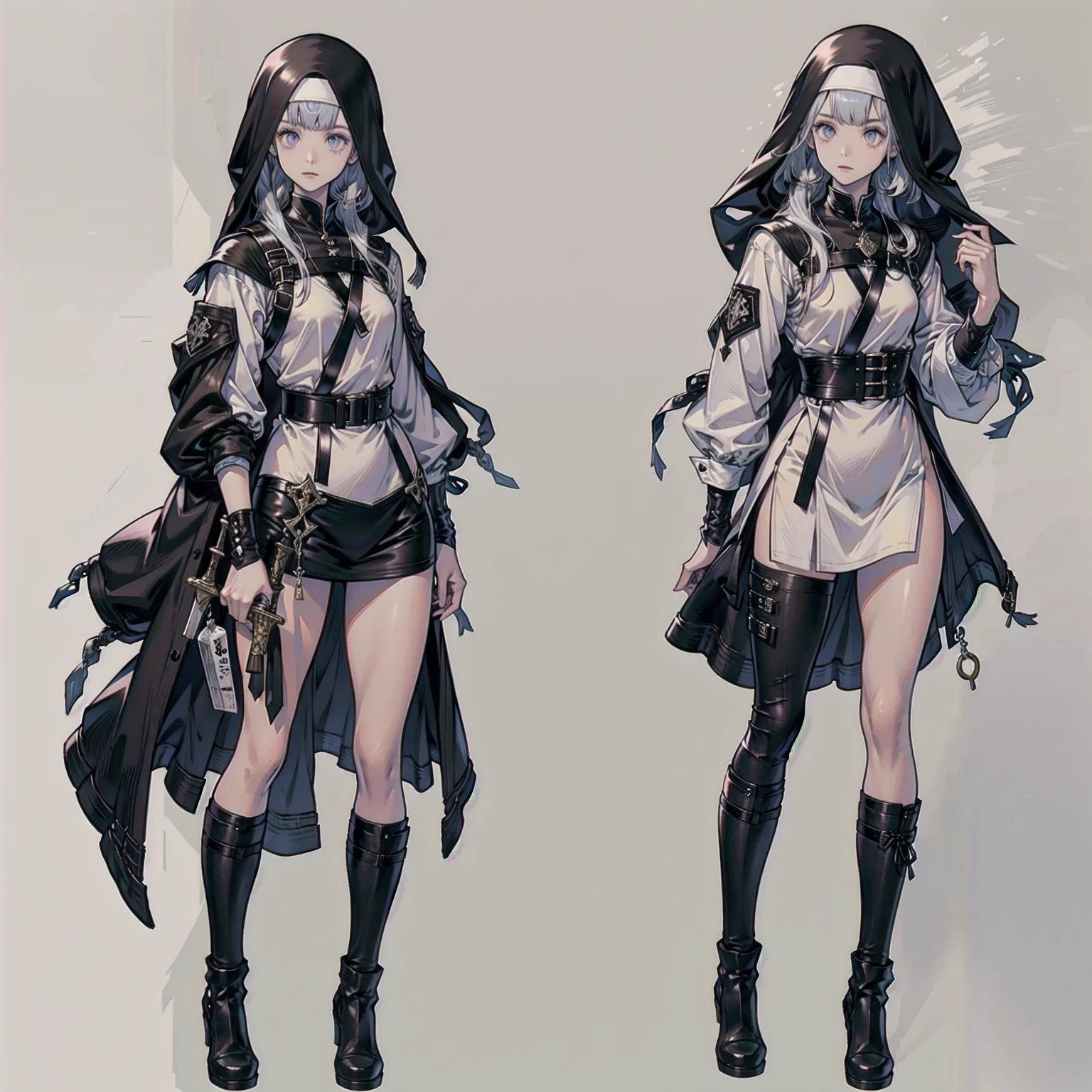 (((Nun Costume)))、 1 Girl, Brave Default: flying fairy, Brave Default \(Series\), Nier, Final Fantasy,  ((White background、There is no background))、(((Sword Art))), Small Face、White skin、 ((White background、There is no background))、((Highest quality, 8k, masterpiece :1.3)), 1 Girl, Beautiful woman, Ultra detailed face, Fine grain, double eyelid, Blur Background, 15 years old、Hyper Detail Hair, Ultra-detailed eyes, Hyper detailing of thin eyebrows, 