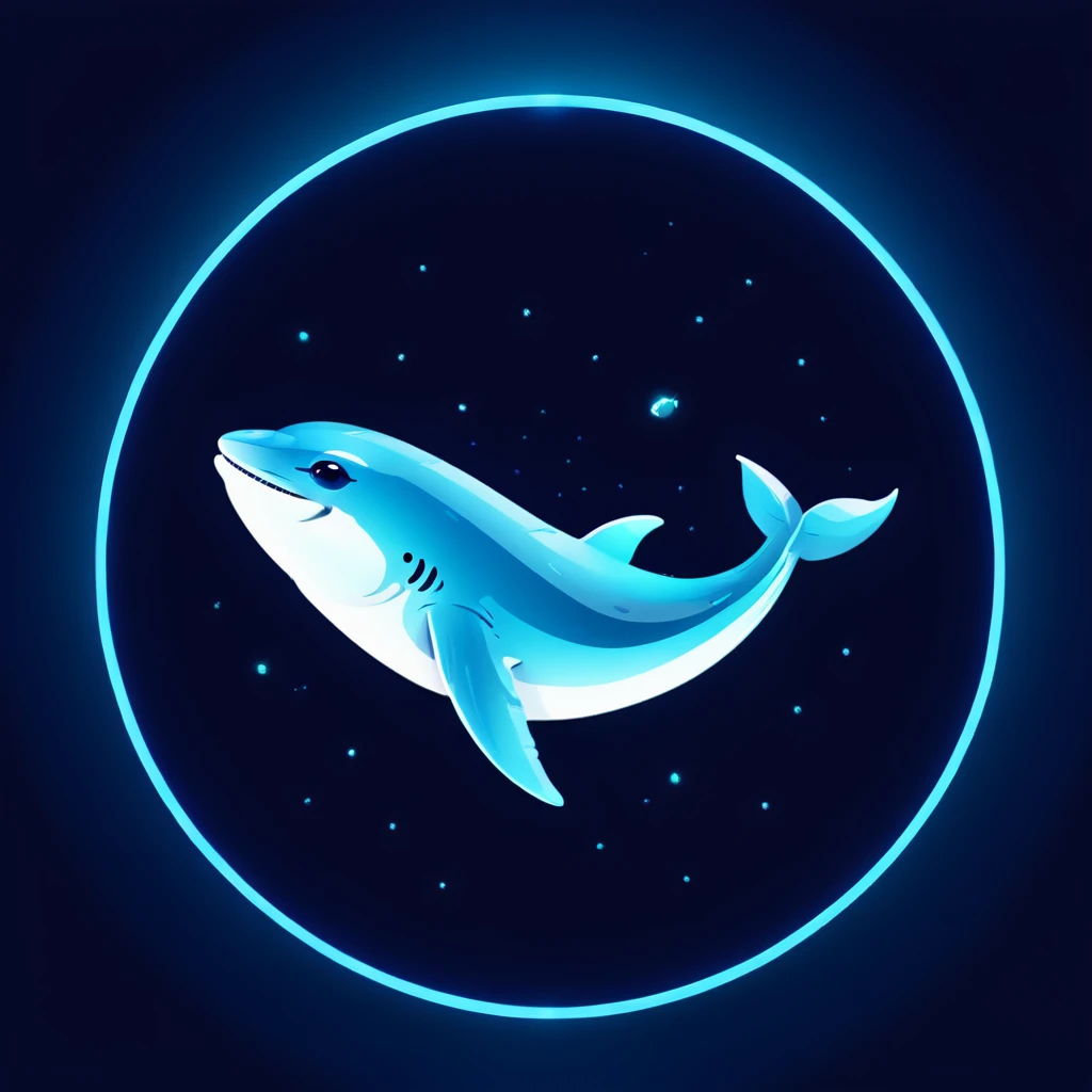 Logo, Blue whale, telegram channel, cryptocurrency news, blue shades, neon.