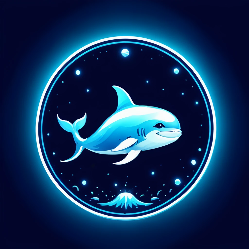 Logo, Blue whale, telegram channel, cryptocurrency news, blue shades, neon.