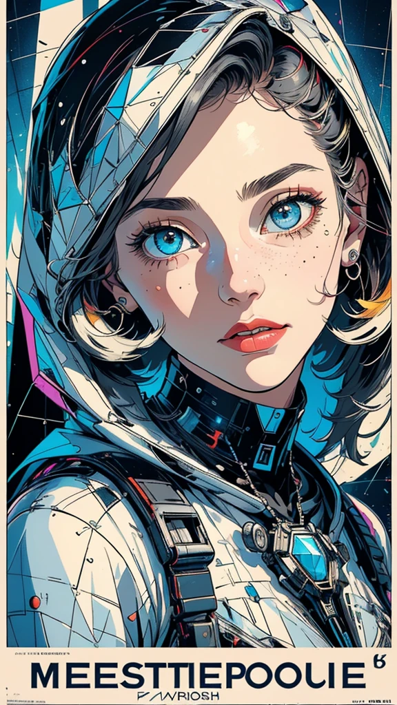 (((masterpiece, highest quality))),(((solo:1.2))),(((1girl:1.2))),32k wallpaper, very detailed, poster, vintage science fiction, 1960s,(((((geometric cinematic movie poster))))), (bauhaus), shape,(((abstract))), mid century modern, movie poster, vintage, Perfect Lady,1970's, halftone, speech bubble,(((portfolio,Close-up))),(((various angle))),(((bust up))),((highlight)),Vast landscape,((((heterochromia)))),(((complete. detailed face))),(((Extremely talented))),(((most complecated machine)))