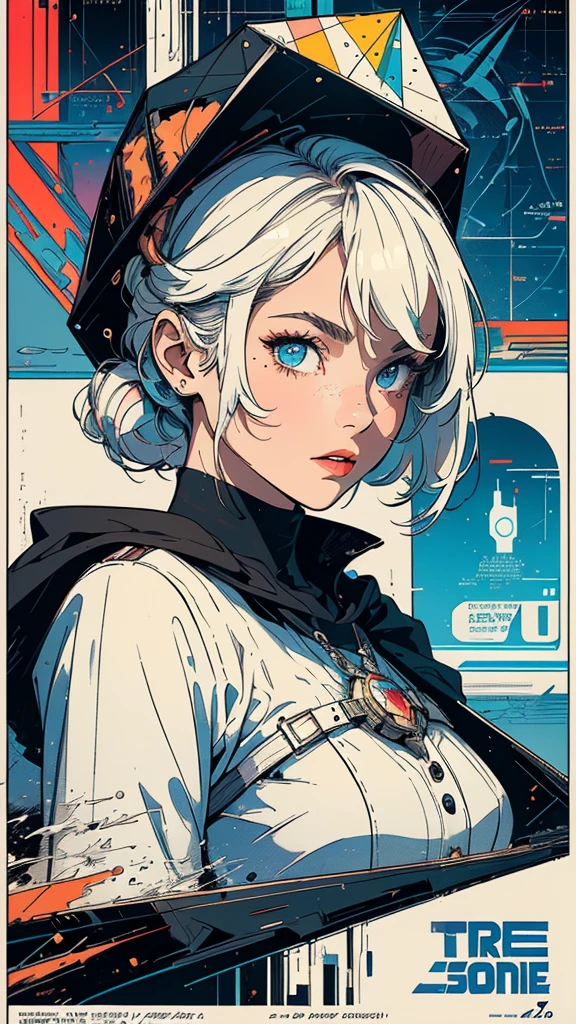 (((masterpiece, highest quality))),(((solo:1.2))),(((1girl:1.2))),32k wallpaper, very detailed, poster, vintage science fiction, 1960s,(((((geometric cinematic movie poster))))), (bauhaus), shape,(((abstract))), mid century modern, movie poster, vintage, Perfect Lady,1970's, halftone, speech bubble,(((portfolio,Close-up))),(((various angle))),(((bust up))),((highlight)),Vast landscape,((((heterochromia)))),(((complete. detailed face))),(((Extremely talented))),(((most complecated machine)))