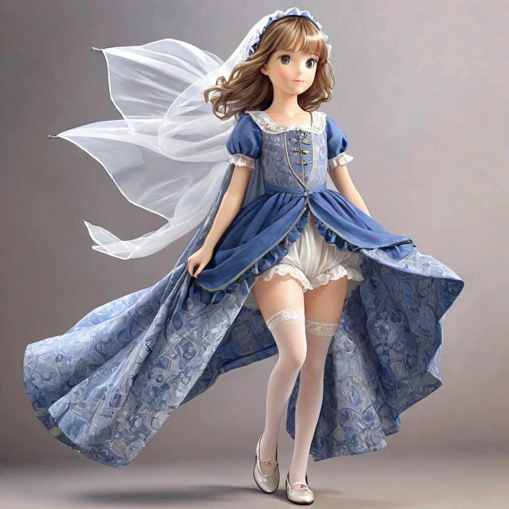 10 year old girl underwear, Realistic panties made of patterned cotton fabric, Medieval one-piece dress with panniers, Fabric Realism, Low Angle, You can see the drawer, Pull up the dress by hand, Strong winds, Translucent slip, Translucent slip, tights, Highest quality, Crotch close-up, whole body
