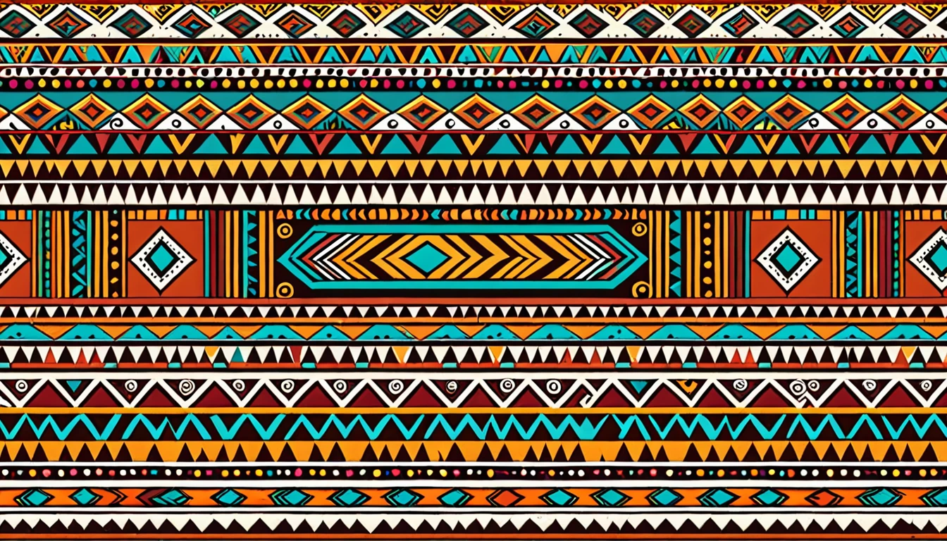Depict the background with a tribal pattern that is rich in color, with the use of traditional motifs that create a lively and energetic impression. 4k, UHD