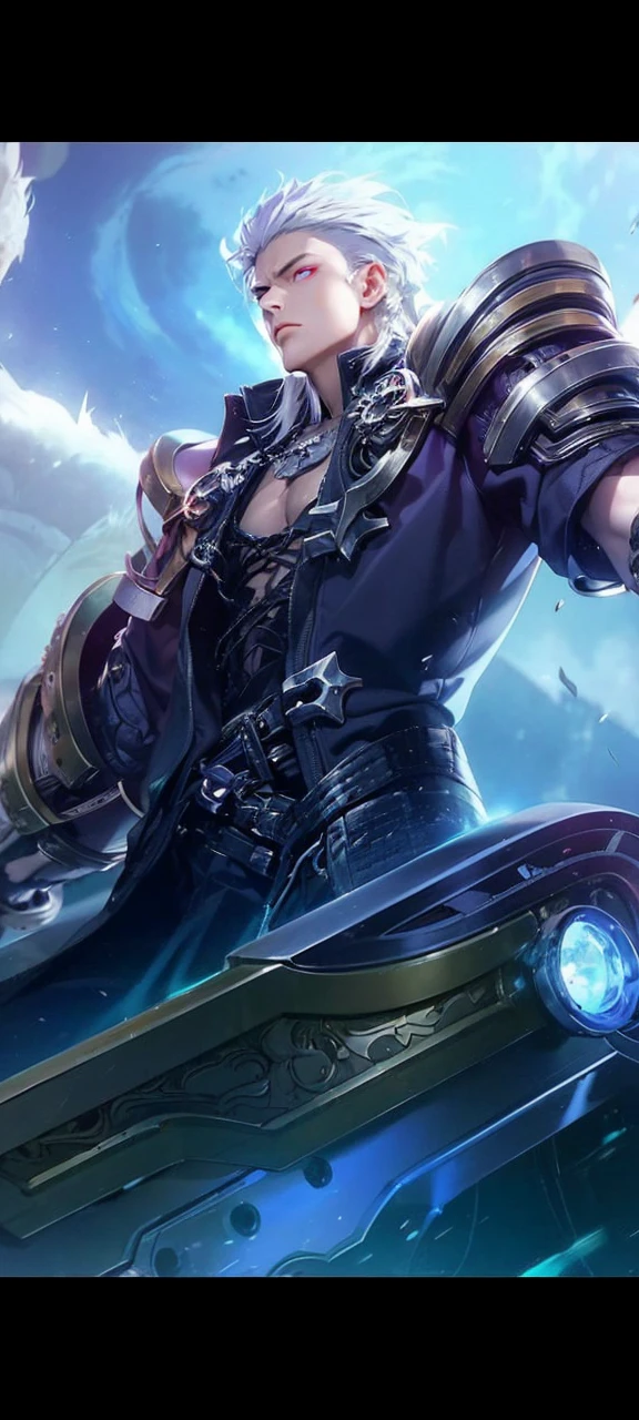 highest quality, 8K, high resolution image, anime style Jujutsu Kaisen, (Cell of Empireo/Seodoa Riddle), detailed strokes, bored look , blurred, purple light reflecting from it, (close angle), 1 man, young, male, model, hand in pocket, cool guy, multicolored Background with various geometric shapes, around stickers, muscular, light purple hair, spiky hair ,swollen chest, Red Eyes, withe shirt, black sweater, sweatpants,
Background: big City, Streets, Park, People, blue sky, Cars, Bike