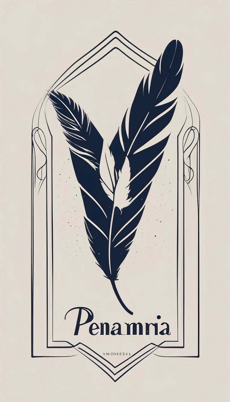 A minimal, modern, simple, cinematic logo design for the brand “Penamemoria". The logotype must be a simple, magical feather and a boy playing acoustic guitar. The logo must convey a sense of music, stories and dreams. Minimalistic logo design of a boy dissolving into a feather of dreams and memories