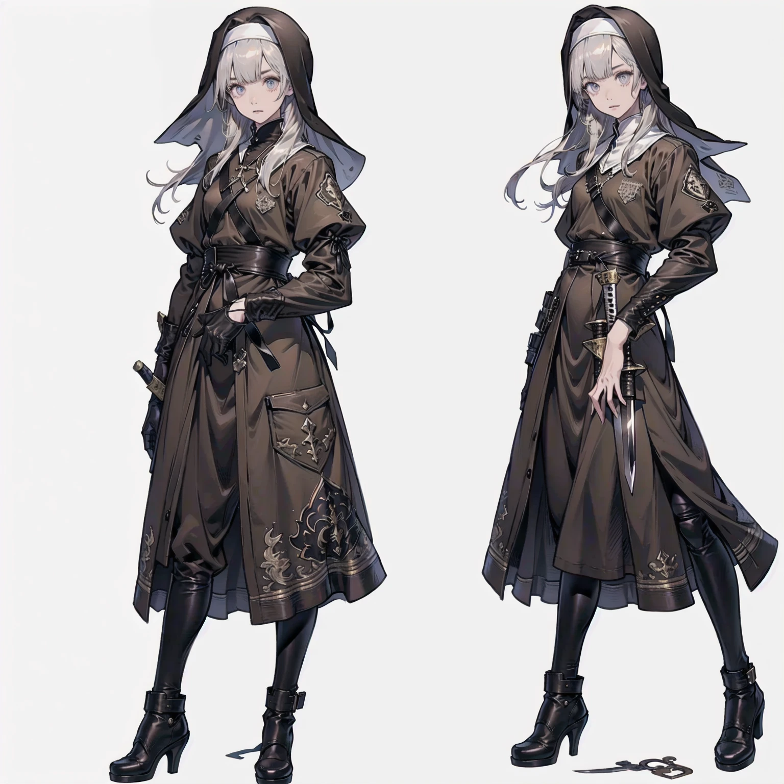 (((Nun Costume)))、 1 Girl, Brave Default: flying fairy, Brave Default \(Series\), Nier, Final Fantasy,  ((White background、There is no background))、(((Sword Art))), Small Face、White skin、 ((White background、There is no background))、((Highest quality, 8k, masterpiece :1.3)), 1 Girl, Beautiful woman, Ultra detailed face, Fine grain, double eyelid, Blur Background, 、Hyper Detail Hair, Ultra-detailed eyes, Hyper detailing of thin eyebrows, 