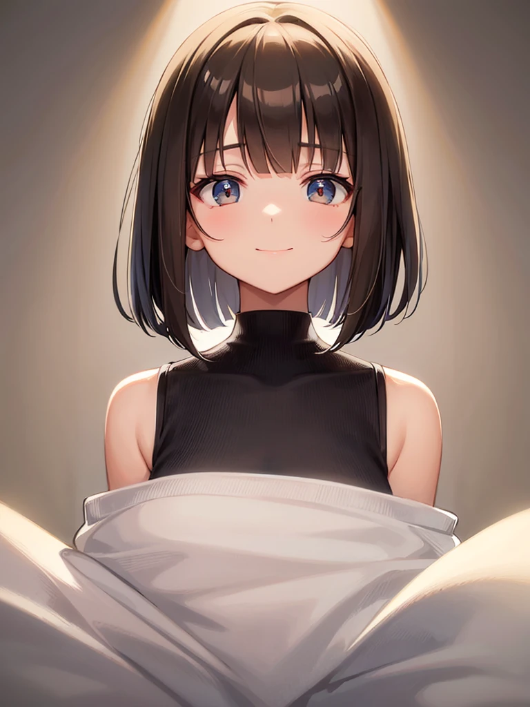 
"Create a close-up illustration of a cute and neat high school girl with shoulder-length straight brown hair in a bob cut. She has a gentle smile and kind eyes, wearing a black top. The background is simple and minimalistic, focusing on her facial features and hair."

This prompt should help guide the AI to generate an image similar to the one you provided.