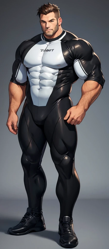 modern male Giant Muscular middle aged Drawing model Plain black full body suit