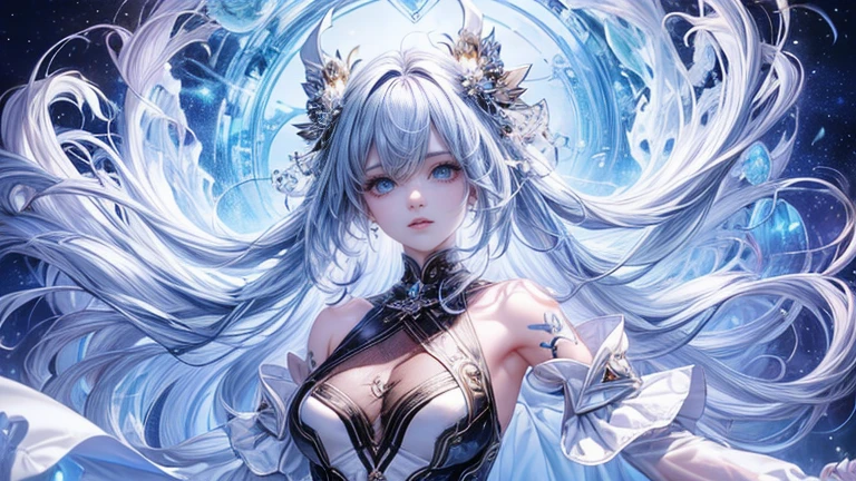 (Highest quality,8k,CG,Beautiful details upper body,,Thumb Girl,Translucent coat dress,Complex facial features,length,Flowing hair,Almond-shaped eyes,Exquisite eye makeup,length fluttering eyelashes,Blinking big eyes,Starry Sky,Exquisite lip detail,Soft and harmonious style)(Top quality), (Super detail), (Hi-res) One cute Tantra dark angel meditation girl, blue eyes, small nose, Black and blue wings, colored inner messy hair, full body Tantra tatto, metallic sexy body stockings, gothic costume, Magic Circle, Elemental, quality, gothic room, UHD, from above