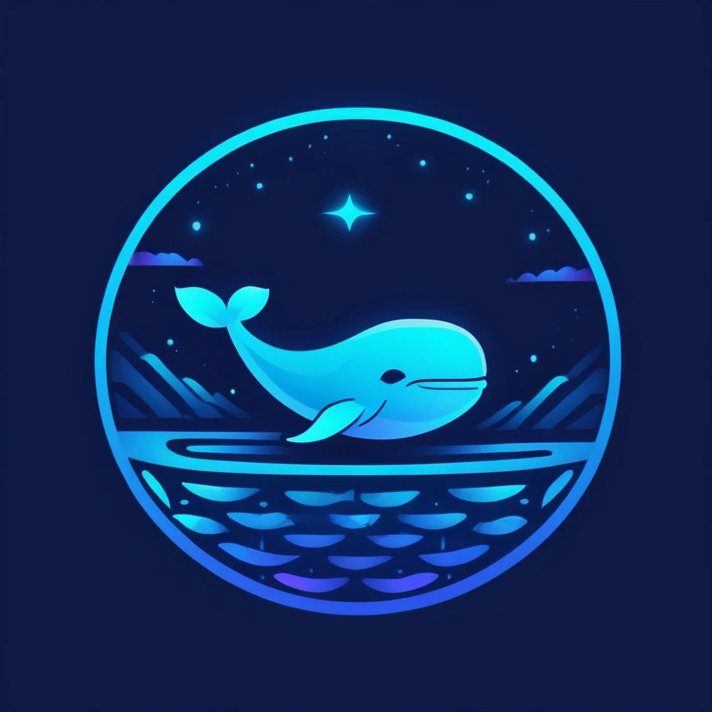 Logo, telegram, neon blue whale, Cryptocurrency, надпись LAST, blue neon, Blue shades