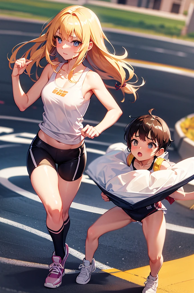 Luminous body,nsfw,Cloudy juice、股からCloudy juice、Estrus、Bukkake、masterpiece, Highest quality, High resolution,
(figure:1.4), (Beautiful attention to detail),
One girl、Medium chest,
break (Bike Shorts,White tank top, )
running,
neutral,haze,
Embarrassing,Fuller lips,
Wet body, Wet clothes,
blush,
break track and field,