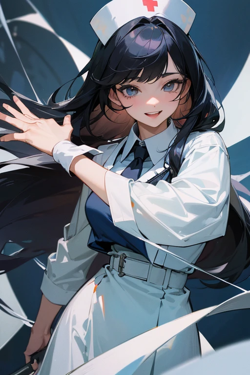 solo, (((anime girl with long black hair))), (light blue eyes), slight smile, school uniform, skirt, ((classroom in background)), ((high quality)), (extremely detailed)