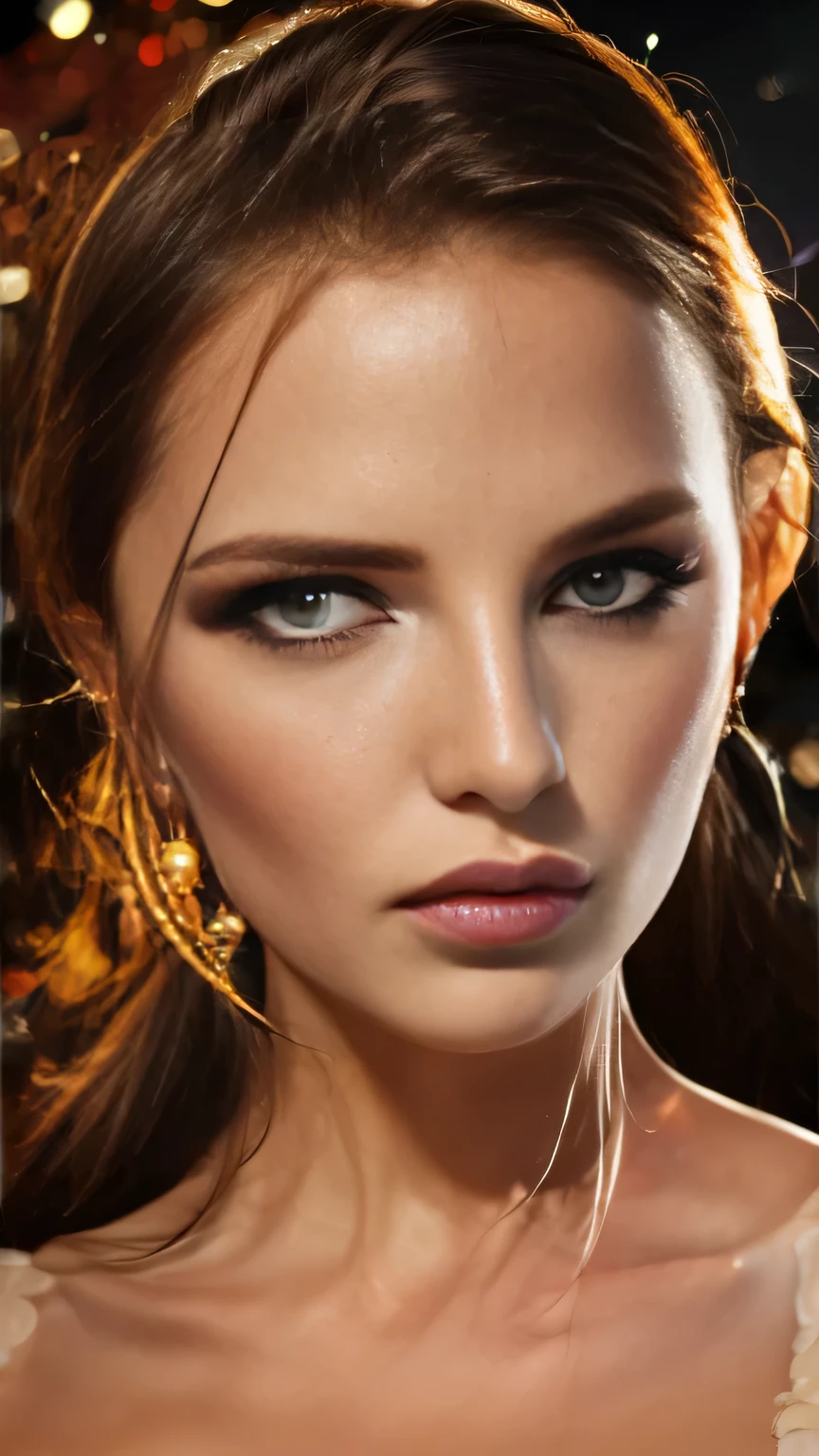 (Big moon background)、View from below、Dark Night、1girl, The most beautiful model、Age 25、White corset dress、masterpiece, 最high quality, high quality, High resolution, Big Tits, ((Face close-up)), Face close-up、